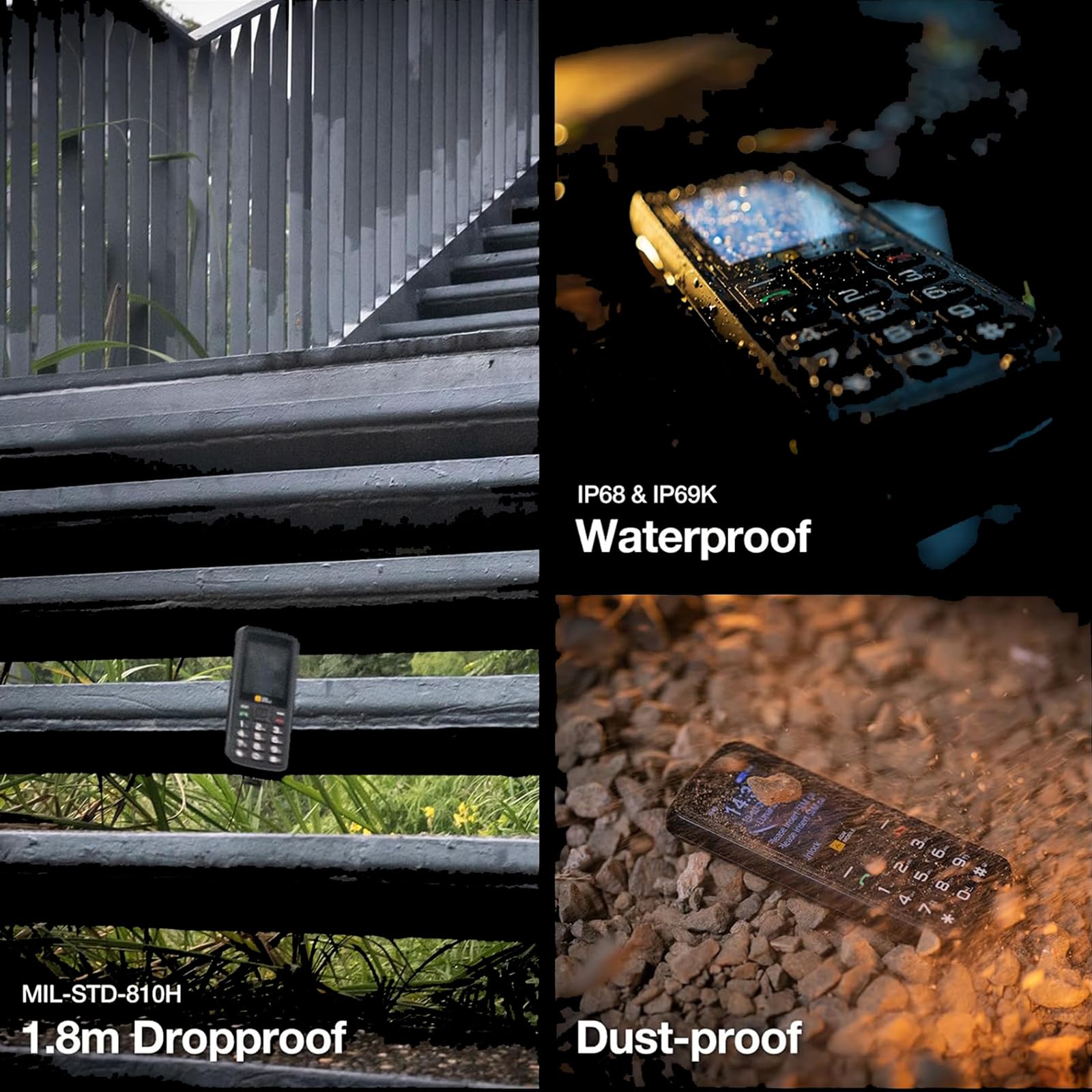 AGM M9 Feature Phone, 4G LTE Unlocked - T-Mobile Compatible, 3 Card Slots/128GB TF Expand, IP68 Waterproof/Drop-Proof, Large Buttons & Font, Speed Dial, Rugged Basic Cellphone with FM Radio/Flashlight