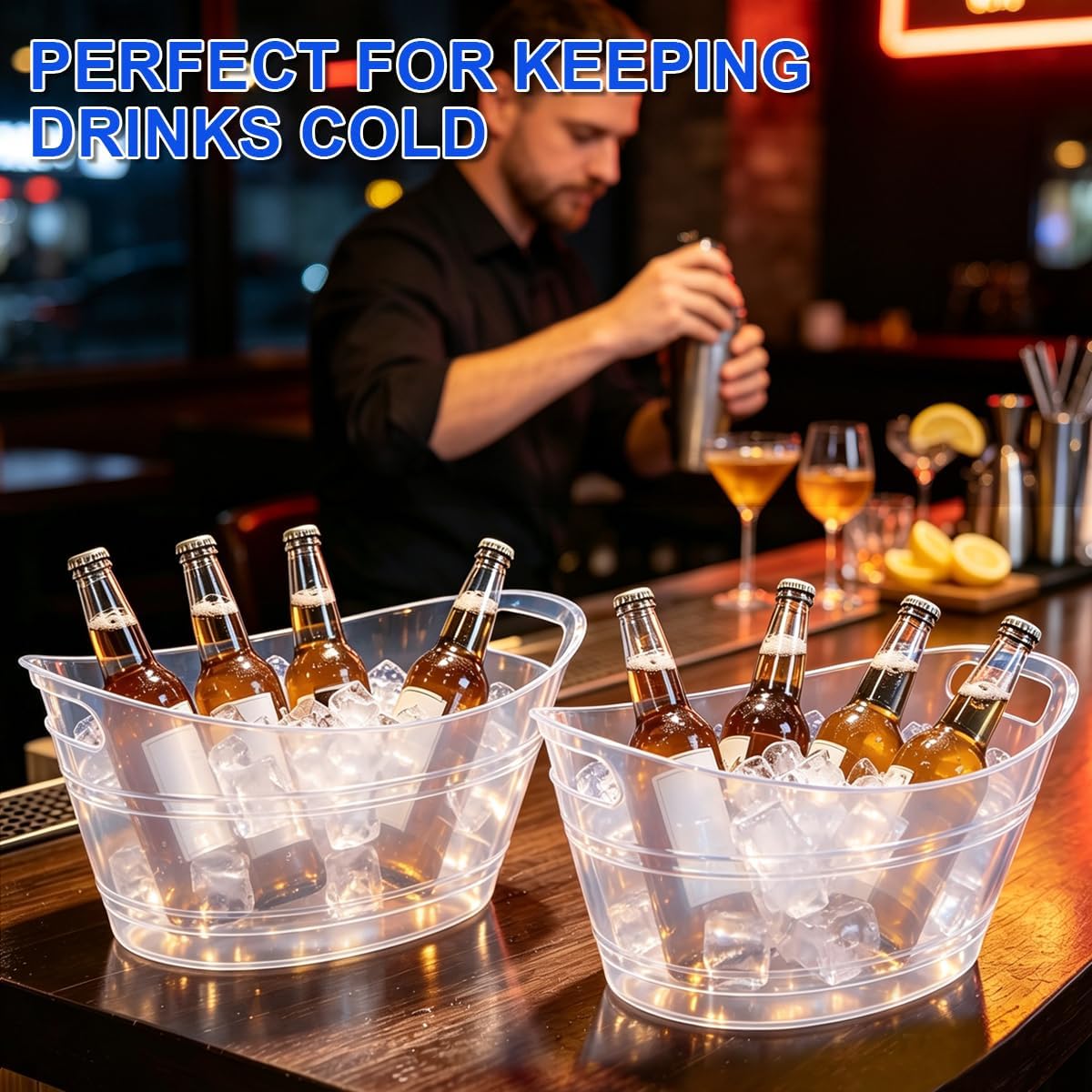 OBTANIM 6 Pack 4.5 L Clear Plastic Ice Buckets Bulk Champagne Drink Cooler Ice Tub with Handles for Beer Cocktails Wine Beverage Home Parties Bar Cooling Supplies image 5