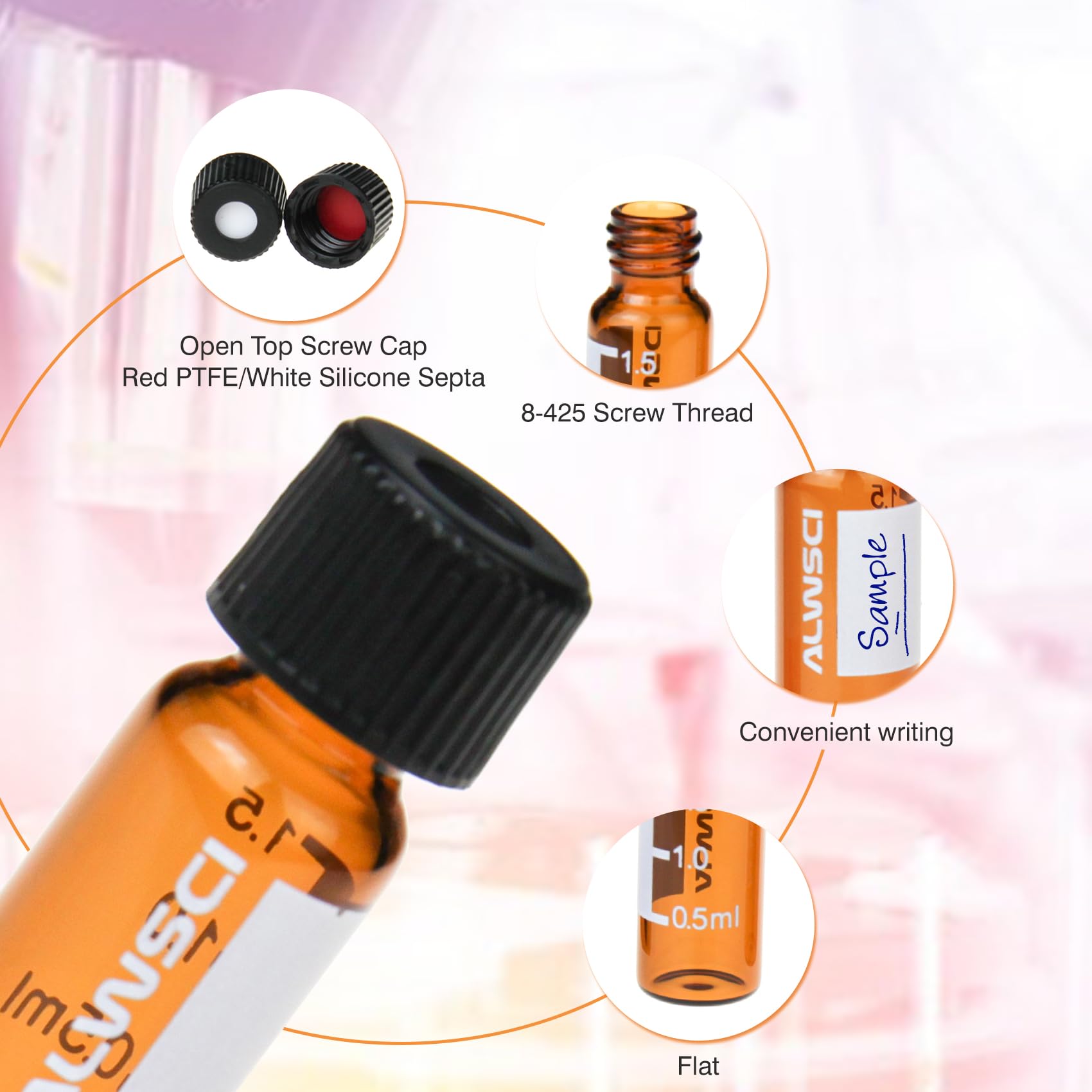 100 Fiale Vetro HPLC 2ml Amber - Con Tappi Vite Blu E Setti PTFE/Silicone - Foto 6