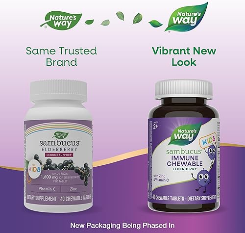 Miniatura 2 de Nature's Way Sambucus - Masticable inmune para niños, saúco, a partir de 2 años, apoyo inmunológico*, vitaminas C y A, zinc, sin gluten, 40 tabletas