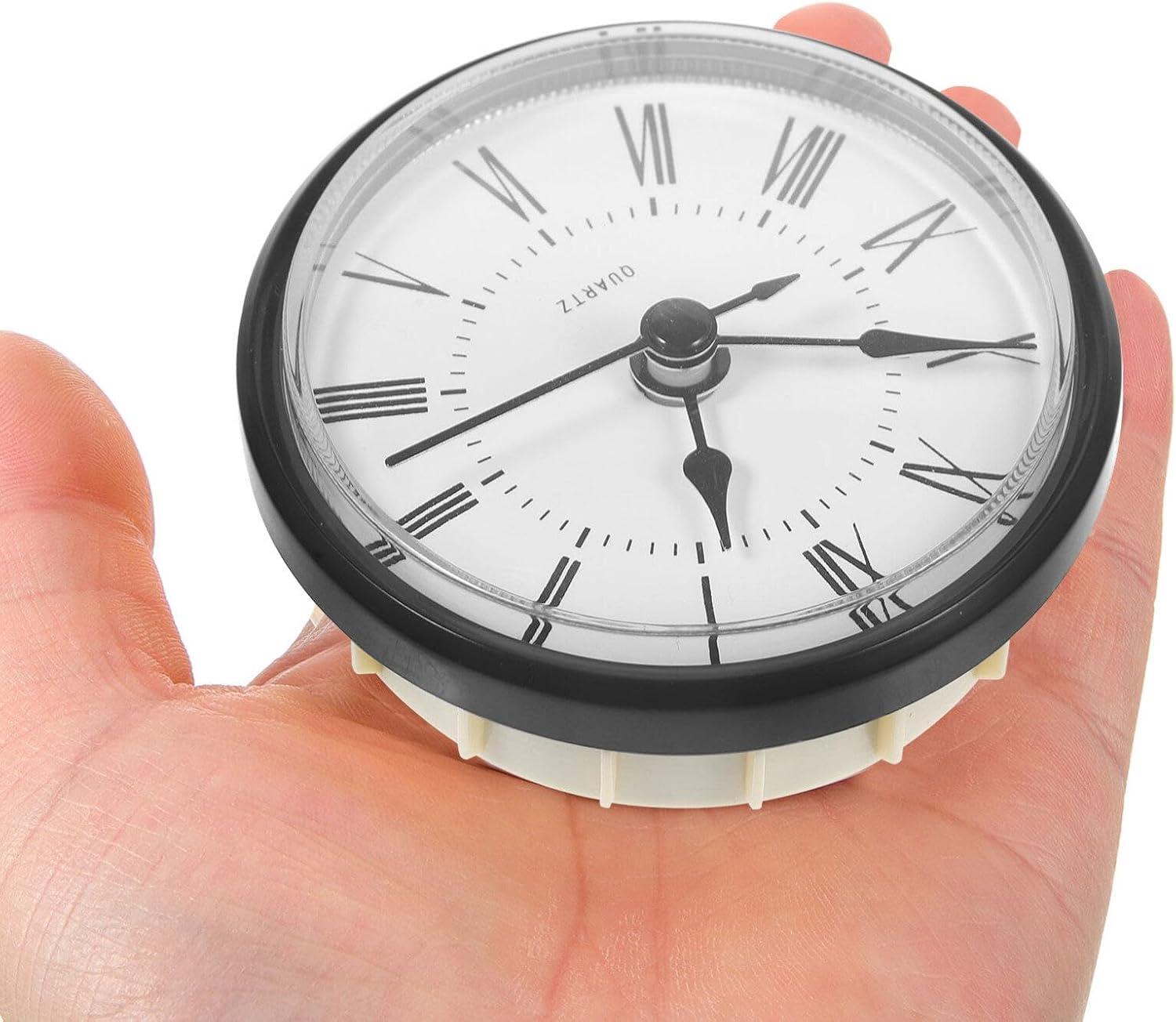 OSALADI 2.75 Inch Round Quartz Clock Insert with Roman Numeral Dial Black Trim DIY Replacement for Home and Office Clock Making Kit