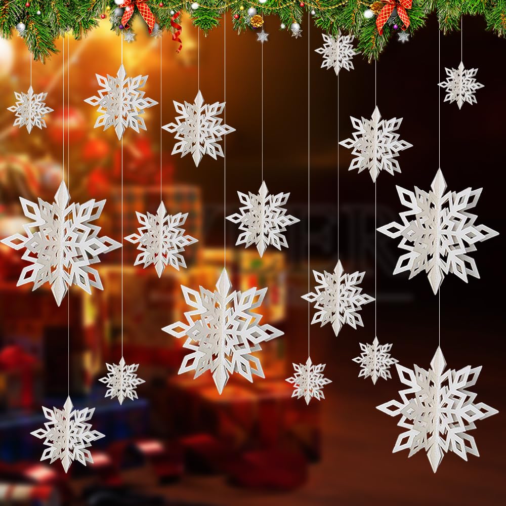 BNGXR Copo de Nieve Navidad, 18 Piezas Adornos de Copos de Nieve Paper Snowflakes para Adornos de Árbol Decoraciones Colgantes de Copo Blanco para Bodas Fiestas Festivale