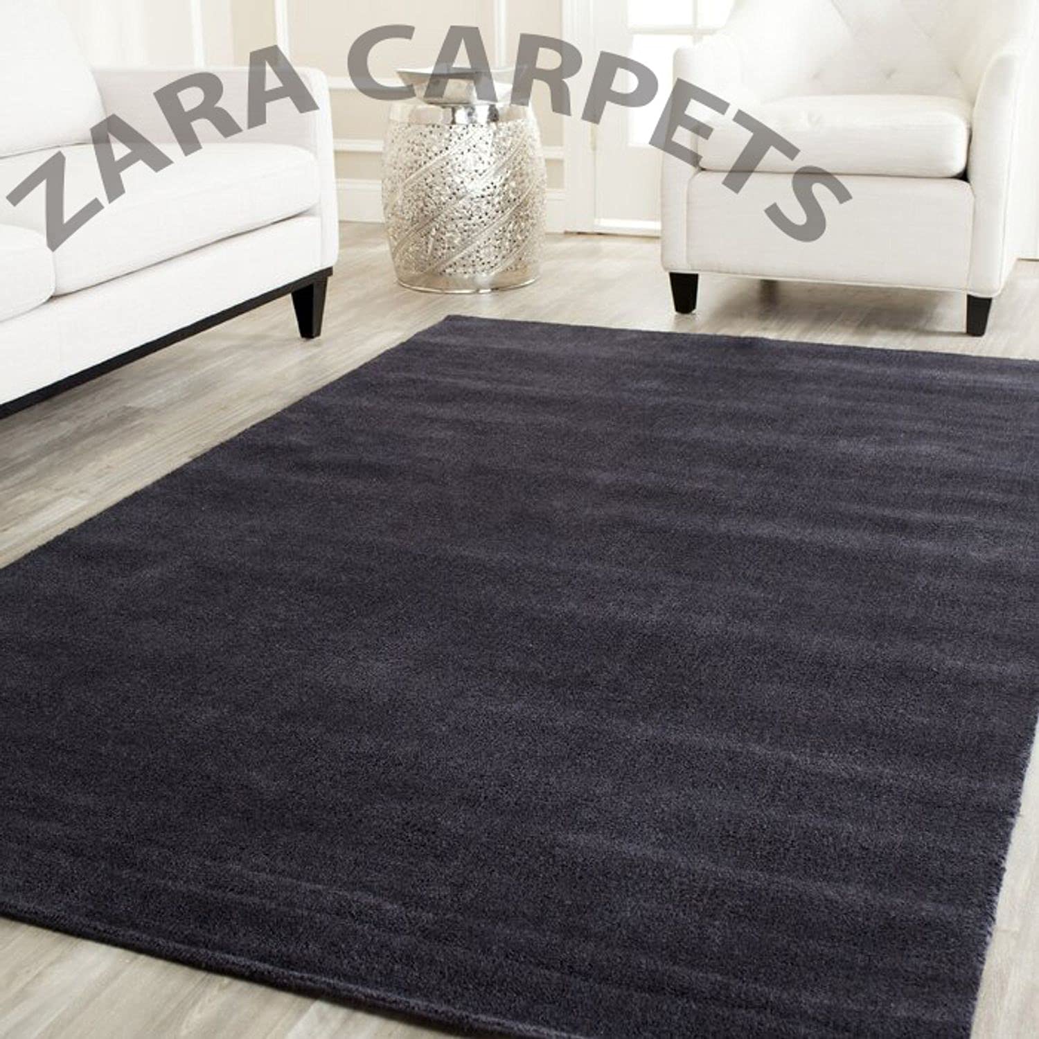 Zara Carpets Solid Plain Exported Quality Hand Made Carpets and Rug Size 6 Feet by 9 Feet (6x9 feet) Black