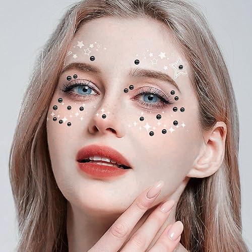 Miniatura 4 de 3090 calcomanías de diamantes de imitación, autoadhesivas, gemas negras para la cara, perlas, calcomanías de 0.3450.236 in, gemas para el cabello en