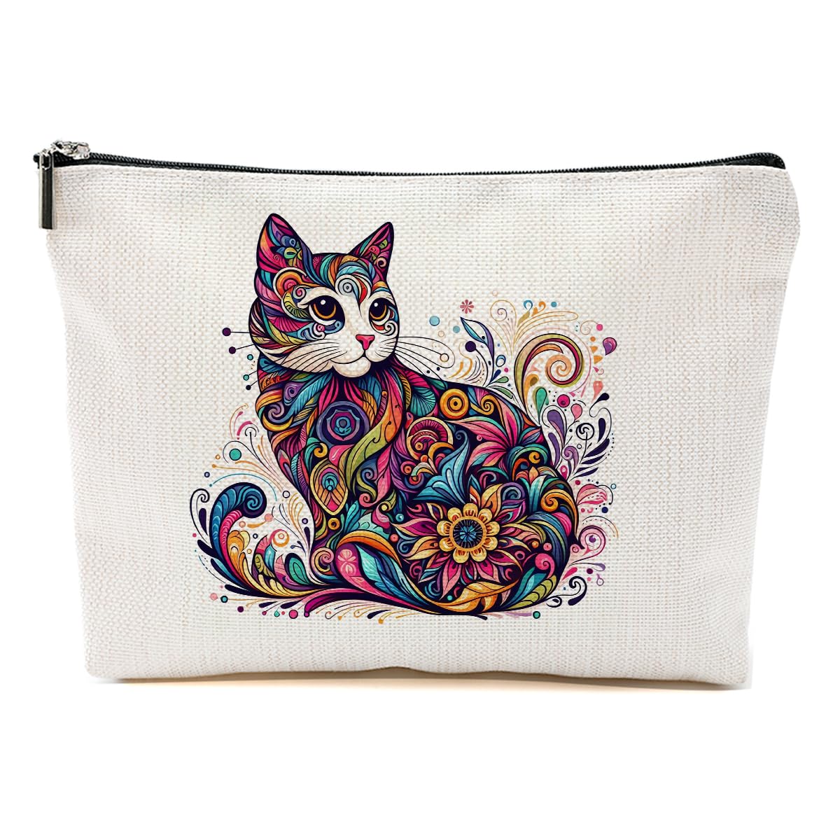 Cat Lover Makeup Bag - Cute Floral Toiletry Cosmetic Bag for Women - Christmas, Thanksgiving, Birthday Gift for Cat Mom, Girls, Friend, Daughter