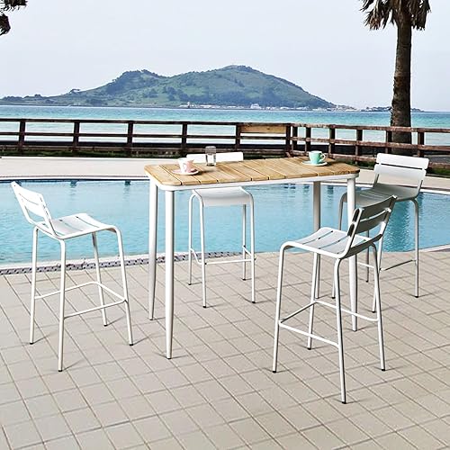 Miniatura 5 de Taburetes de bar de metal con respaldo, sillas de patio extra altas, silla de café moderna para cocina interior y exterior, taburete de comedor de