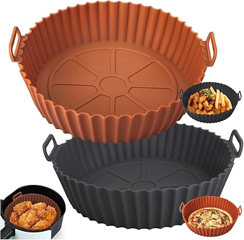 Miniatura 3 de Airfryer Silicone Basket Reusable Baking Tray Mold For AirFryer Pizza Fried Chicken Air Fryer Liners Accessories(Size L Blue)
