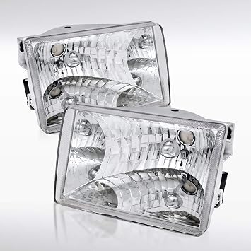 Autozensation Compatible with 1993-1998 Jeep Grand Cherokee Chrome Housing Clear Lens Headlights L + R Pair Headlamp