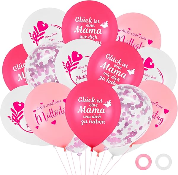 Alles Gute Zum Muttertag Luftballons,20 Stück Rosa Weiße Latexballons,12 zoll Alles Liebe Zum Muttertag Deko Ballon,Glück ist eine Mama wie dich zu Haben Ballon,Geschenke zum Mother's Day Party Deko