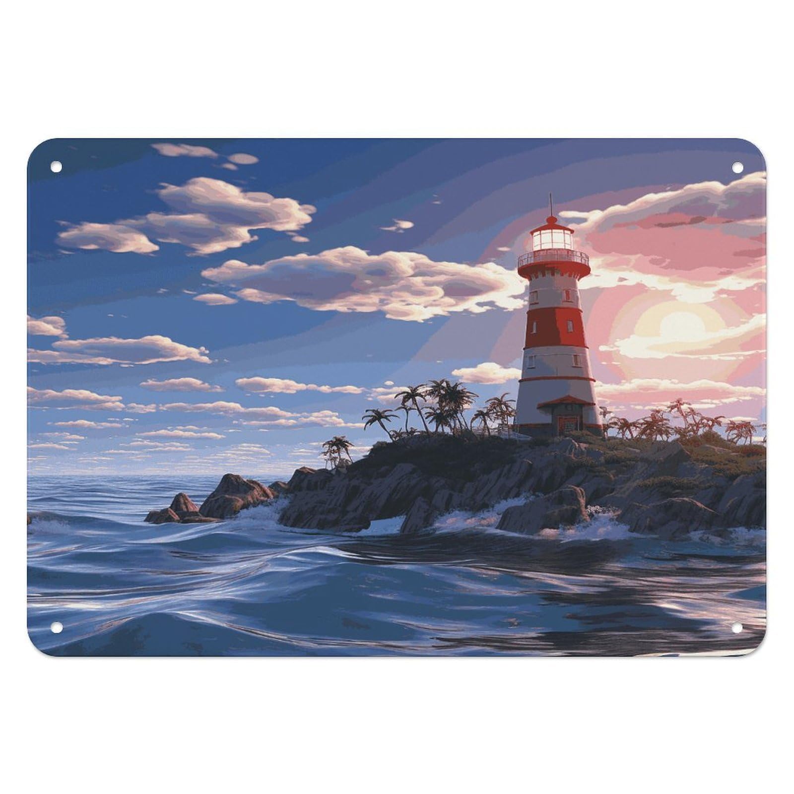 Fekiloot Style Navigation Lighthouse Wall Decor Iron Painting Metal Sign