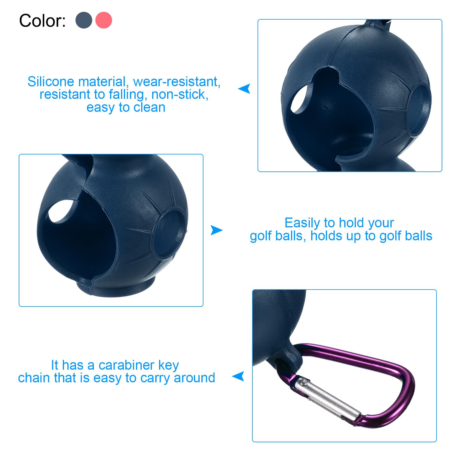 PATIKIL Golf Ball Holder, 2 Pack Silicone 2 Balls Carrier Protective Portable Sleeve with Buckle for Golf Bag Belt Pink, Blue - Image 3