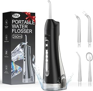 OKALA Water Flosser IPX7 Waterproof Oral Irrigator 3 Modes 4 Jet Tips for Braces Gums Travel Black