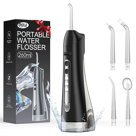 Water Flosser, Water Dental Flosser Pick for Teeth, IPX7 Waterproof Oral Irrigator, 3 Modes 4 Replaceable Jet Tips, Professional Flossing Cleaning Picks for Home Travel Gums, Braces Care (Black)