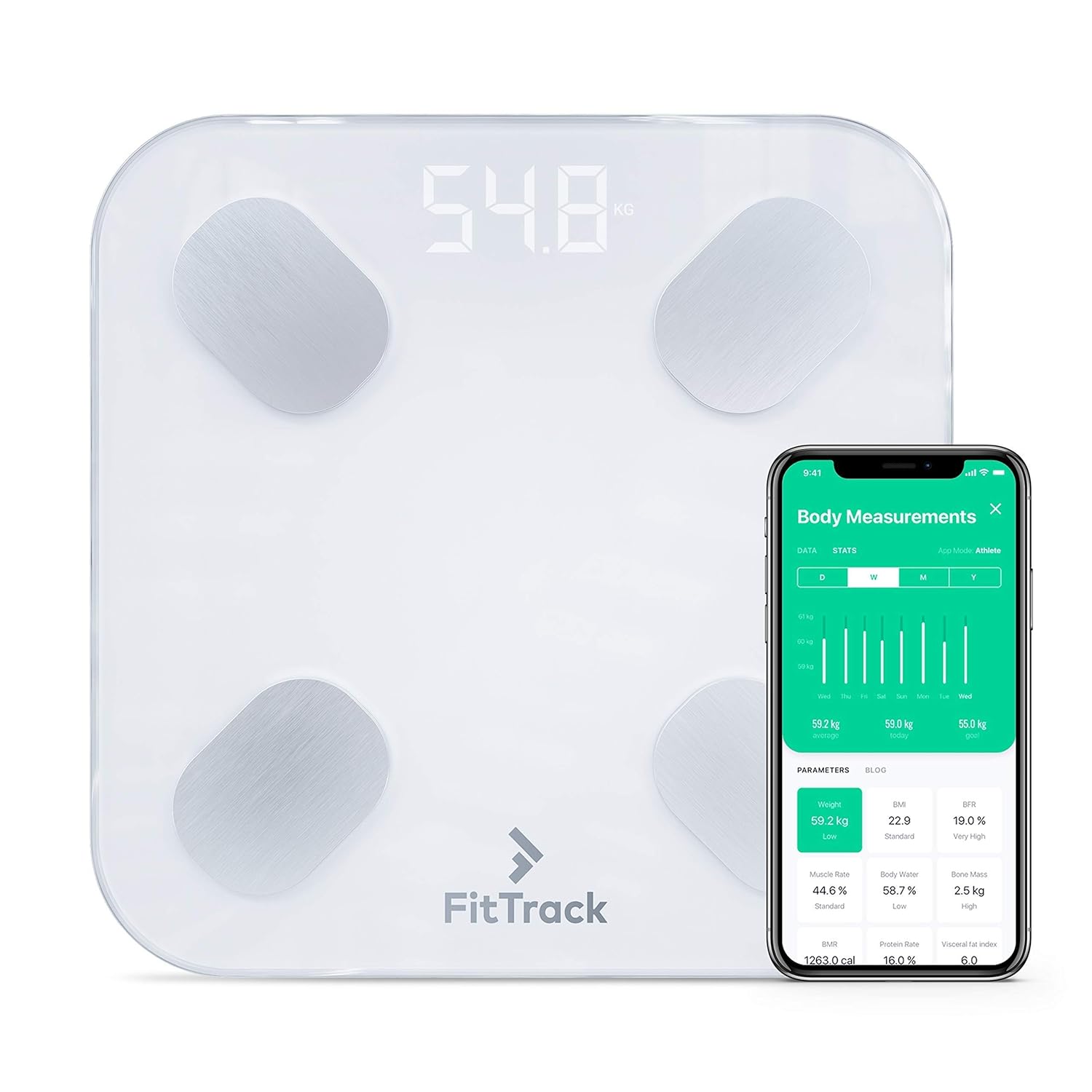 Amazon Com Fittrack Dara Smart Bmi Digital Scale Measure Weight And Body Fat Most Accurate Bluetooth Glass Bathroom Scale Health Household