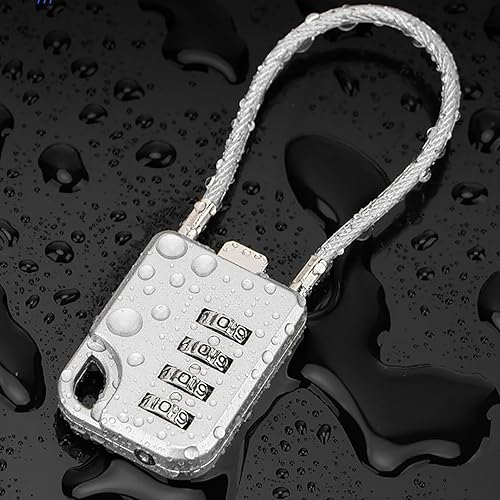 Miniatura 6 de Set of 2 4-Digit Combination Locks, Resettable Metal Padlocks with Steel Cable for Luggage, Gym Lockers, Travel & Storage (Red)