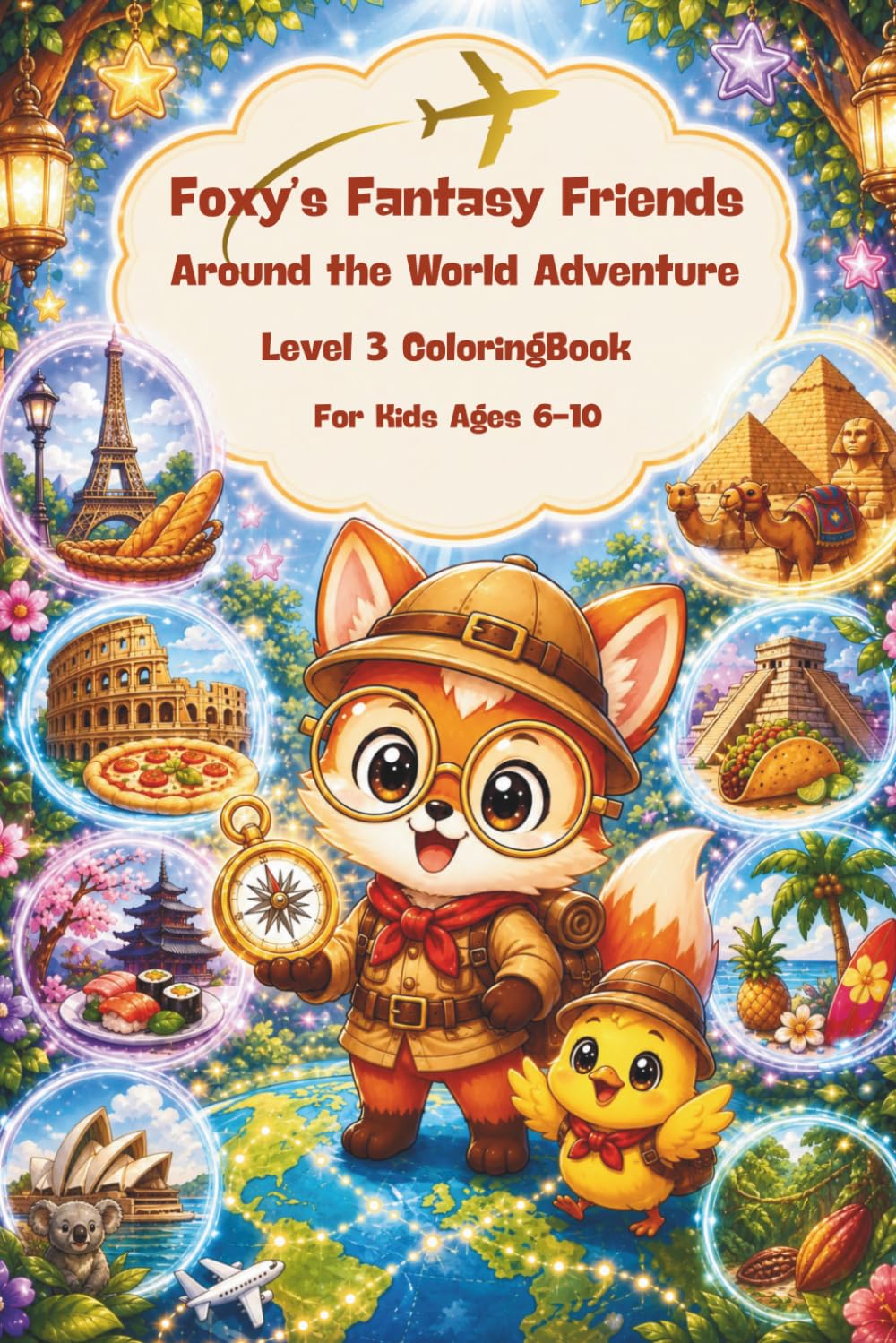 Foxy’s Fantasy Friends: Around the World Adventure: Level 3 Coloring Book for Kids