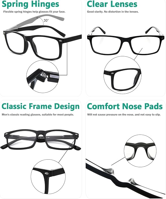 Eyekepper 6-Pack Men's Reading Glasses - Black +0.50