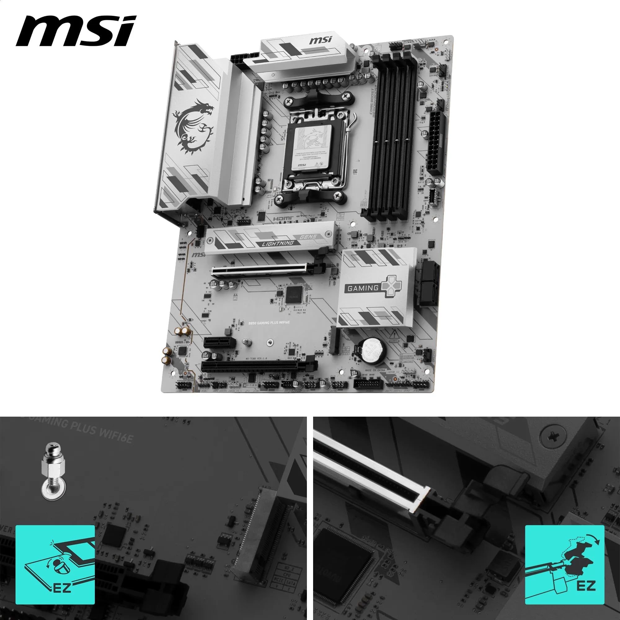 MSI Placa-mãe B850 Gaming Plus WIFI6E, ATX - Suporta processadores