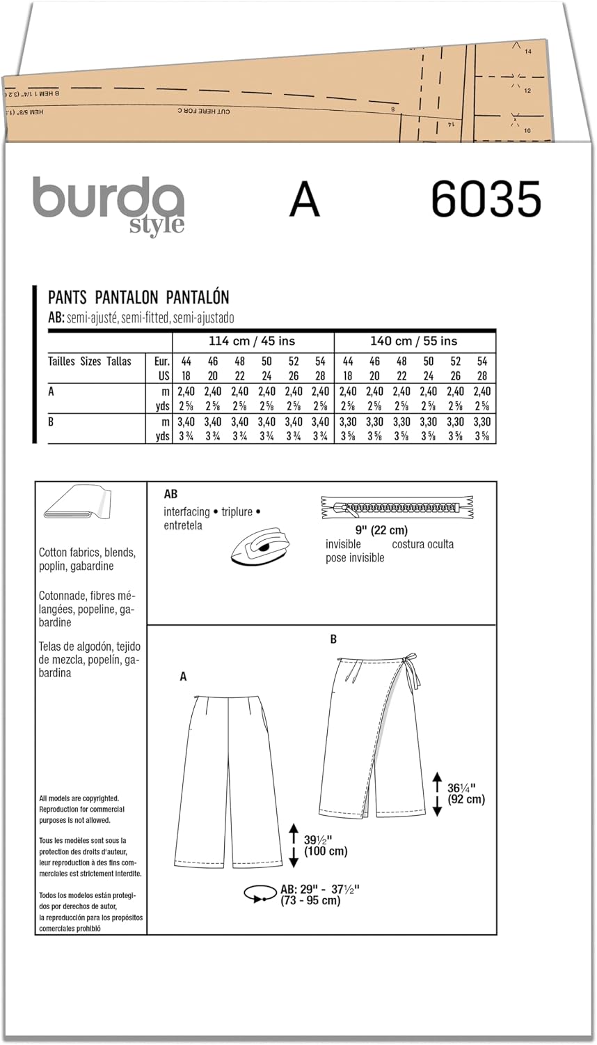 Burda Style X06035BURDA Misses' Lightweight Pants Sewing Pattern Packet, Design Code B6035, Sizes 18-28 (44-54)