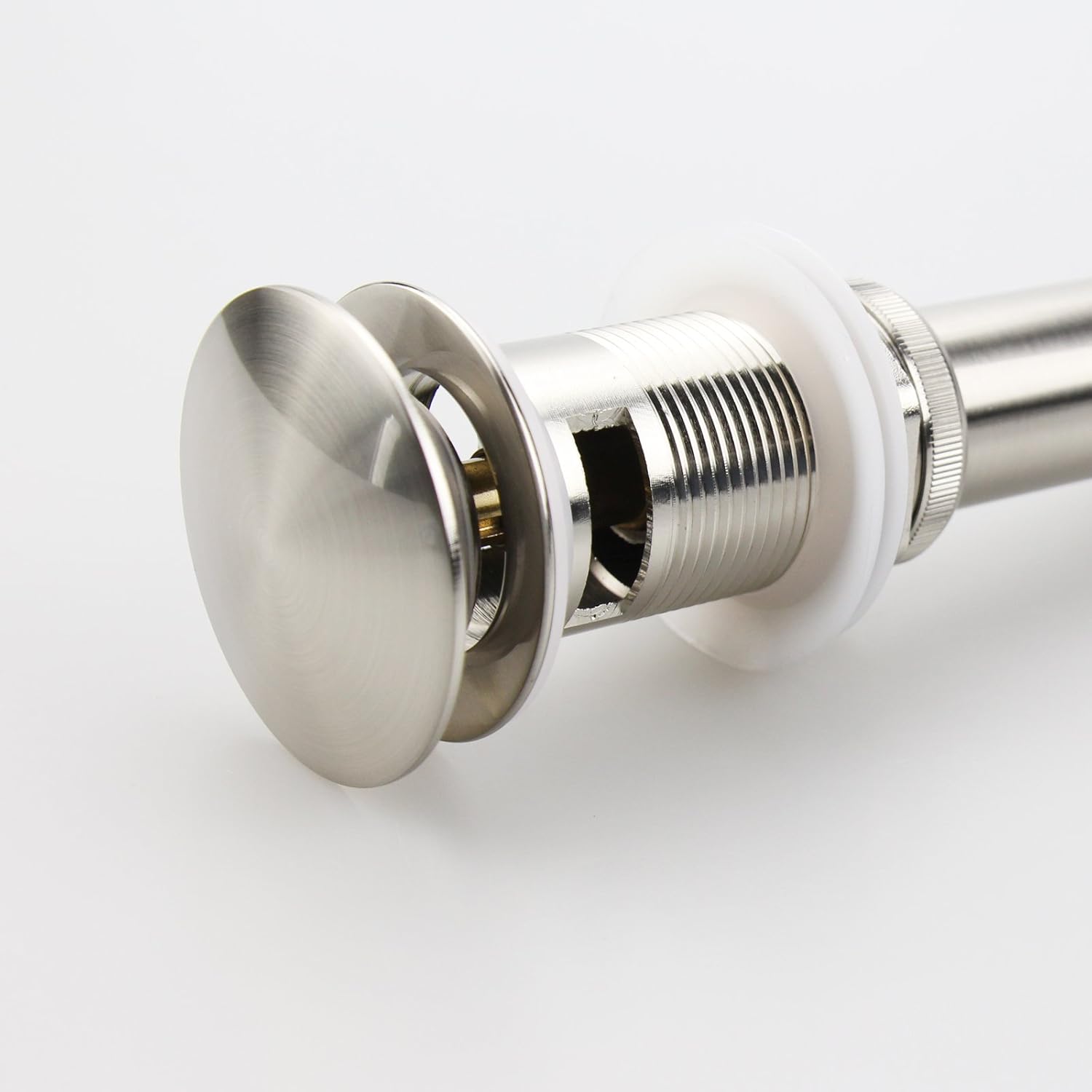 Bathroom Sink Pop Up Drain Assembly With Overflow Fits 1.57 to 2.36 Inch Sink Openings with 1-1/4 Inch Tailpiece Large Cap Solid Brass Drain Stopper (Brushed Nickel)
