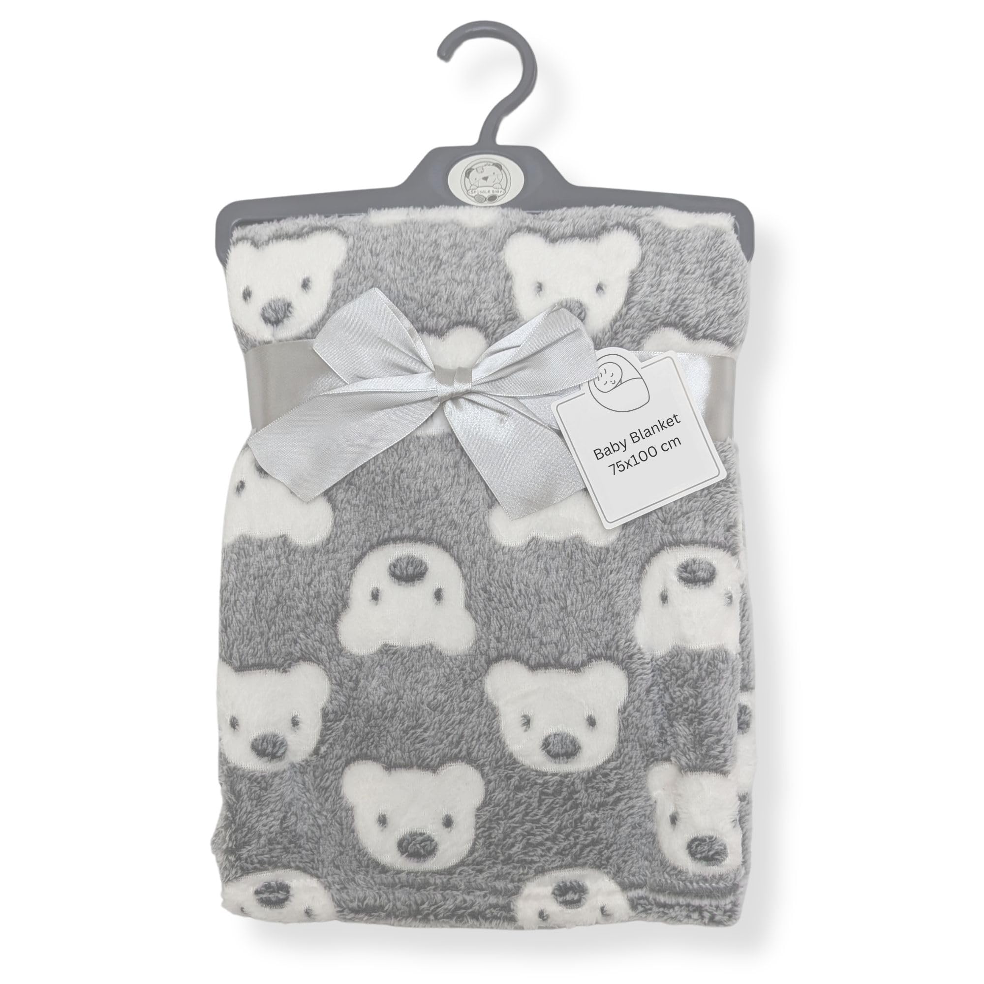 E&A Distribution Limited Baby Blanket Newborn Soft Fleece Blanket Wrap for Boy Girl – 75 x 100cm – Cosy Soft Plush Cotbed Travel Blanket for Newborn to Toddler – Teddy (Grey)