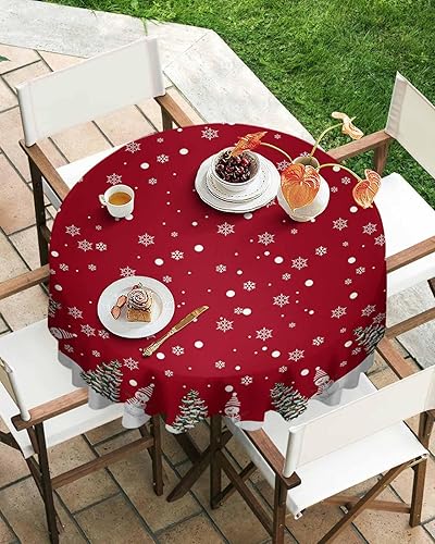 Miniatura 4 de HELLOWINK Mantel redondo de Navidad de 60 pulgadas, mantel navideño de muñeco de nieve, impermeable y a prueba de manchas, lavable y reutilizable,