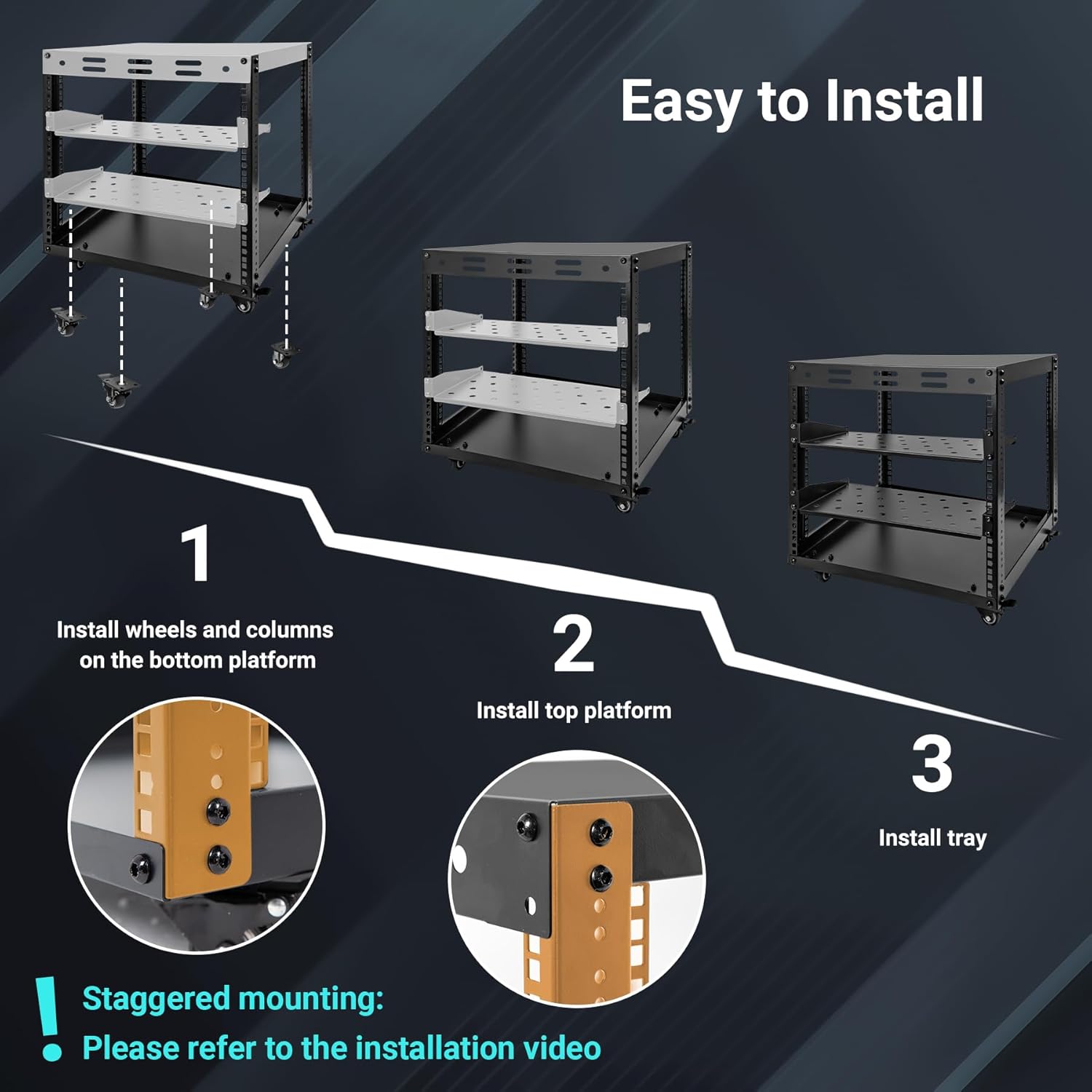 10U Open Frame Server Rack, 4 Tier Wall-mountable Network Rack w/Swivel Casters, Two Rack Shelves, Top & Bottom Panels, for Stereo/Computer/Data/IT Equipment, 19.7” L x 18.8” W x 23.4” H 10U Rack w/ 2 shelves