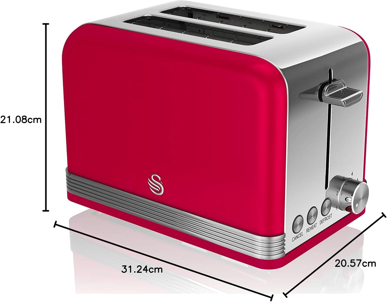 Swan ST19010RN Retro Toaster, 7.1"x10.2"x6.3", Red