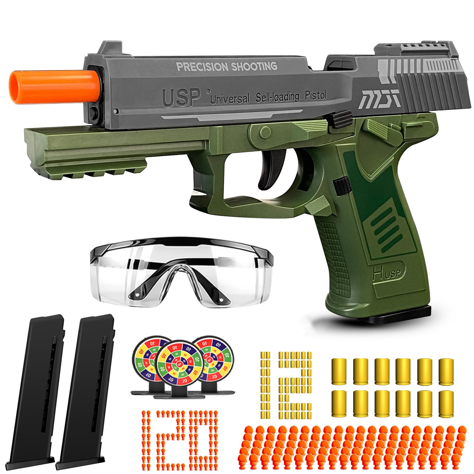 Toy Gun Automatic Reloading Rebound and Shell Ejecting Soft Foam Blaster with 3 Magazine and Goggles, Ideal for Shooting Games, Education Model Toy Pistol - Gift for Kids Boys Girls