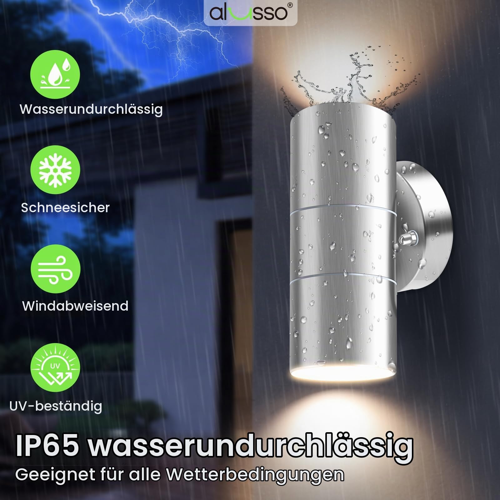 ALUSSO Aussenlampe Wand, 750LM 3CCT, inkl.4×8W GU10, Silber, 2er Set | Up Down Wandleuchte 3000K/4000K/6000K, Wandlampe IP65 Wasserdicht für Garten