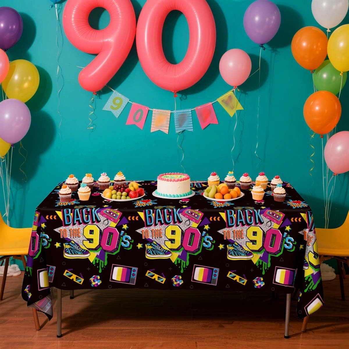 4 Pcs 90s Tablecloths Back to The 90's Birthday Party Table Cover Waterproof Rectangle 90's Tablecloth for 90s Party Decorations Supplies, 52 x 86 in