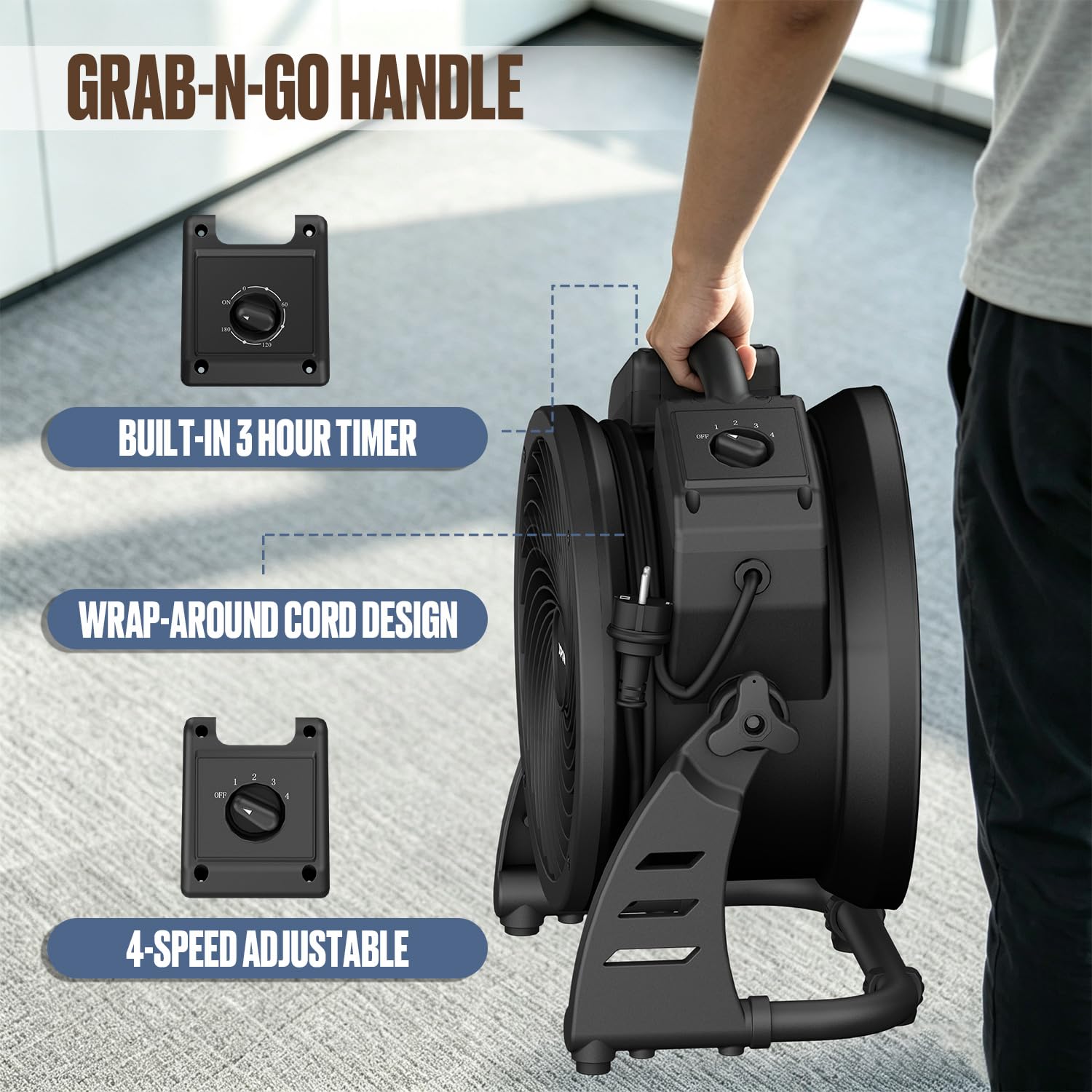 XPower FC-100 - Rodador de aire industrial de alta velocidad para toda la habitación, ventilador de suelo multiusos de velocidad variable