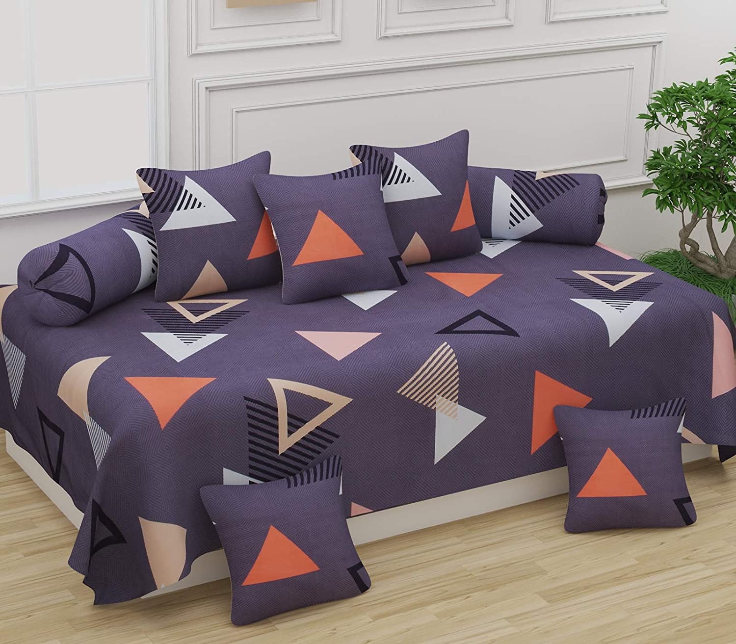 Light Blue Cotton Diwan Set - 8 Piece Bedding -8