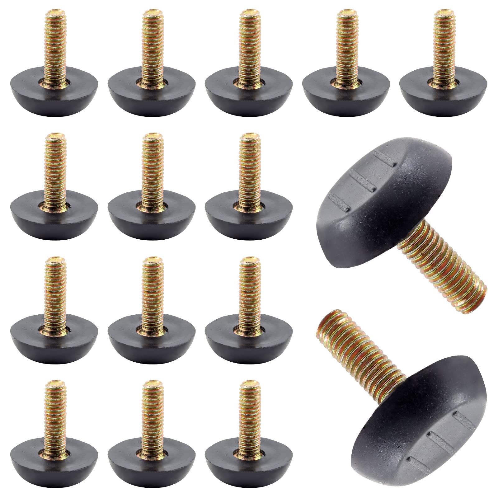 16 Pcs M6 Furniture Levelers Table Leg Levelers, Levelling Foot Screw on Furniture Glides Foot Adjuster Mini Adjustable Feet for Legs Patio Feet - Black