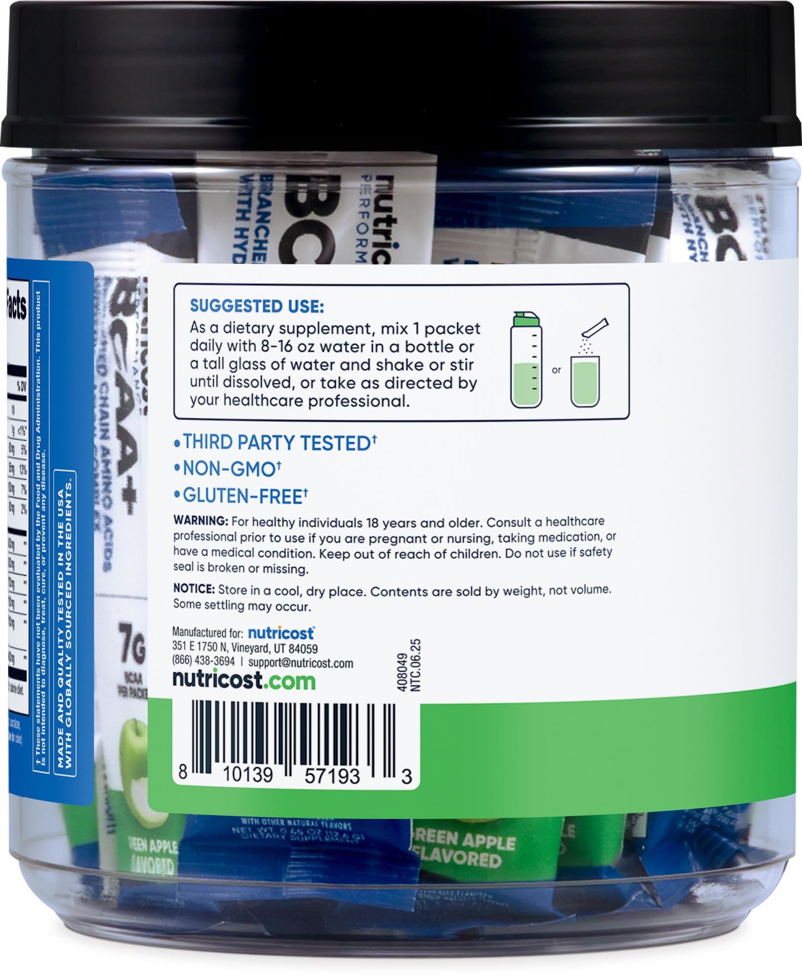 Nutricost BCAA+ Hydration Packets (Green Apple) 20 Stickpacks, Gluten-Free — Amazon image 4