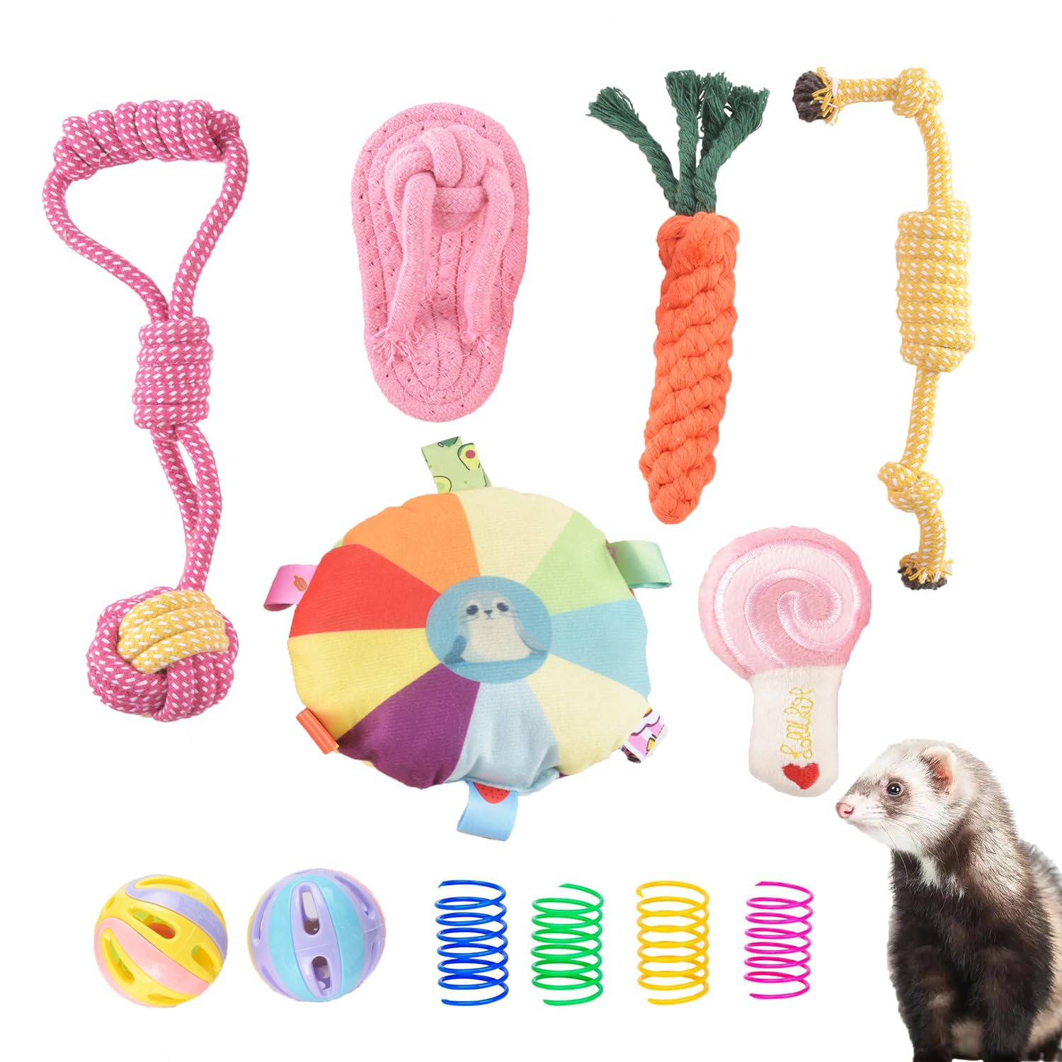 Jouets à mâcher pour furets durables : lot de 13 accessoires colorés pour rats et petits animaux