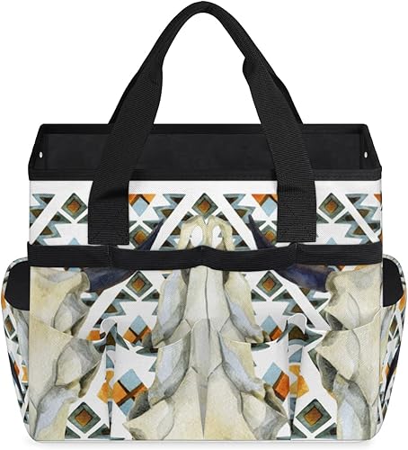 Miniatura 2 de Ethnic Buffalo Cow Skull Garden Tool Tote Bag for Women Men Gardening Tool Storage Bags with 10 Pockets Standable Garden Home Tool Kits Organizer
