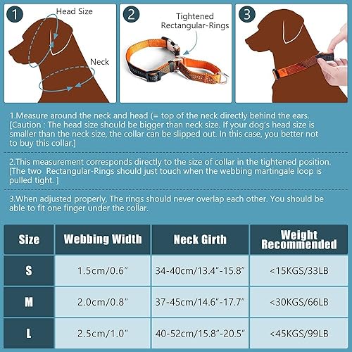 Miniatura 6 de Collar de Martingala colorido para entrenamiento de perros, collar reflectante seguro y humano para entrenamiento sin tirones, caminar, anillo en D