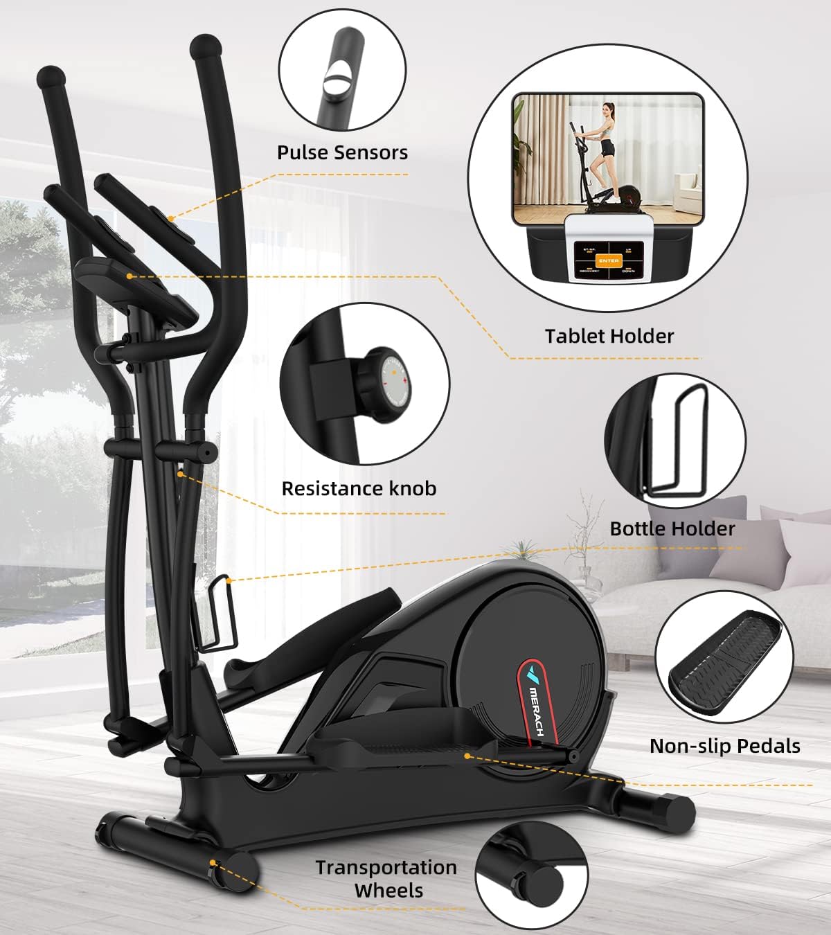 Elliptical Machines for Home Use, Hyper Quiet Elliptical Exercise Machine with 20 lbs Magnetic Flywheel, Elliptical Training Machines Cross Trainer with 24 Resistance Level, 350 lbs Weight Limit : Sports & Outdoors