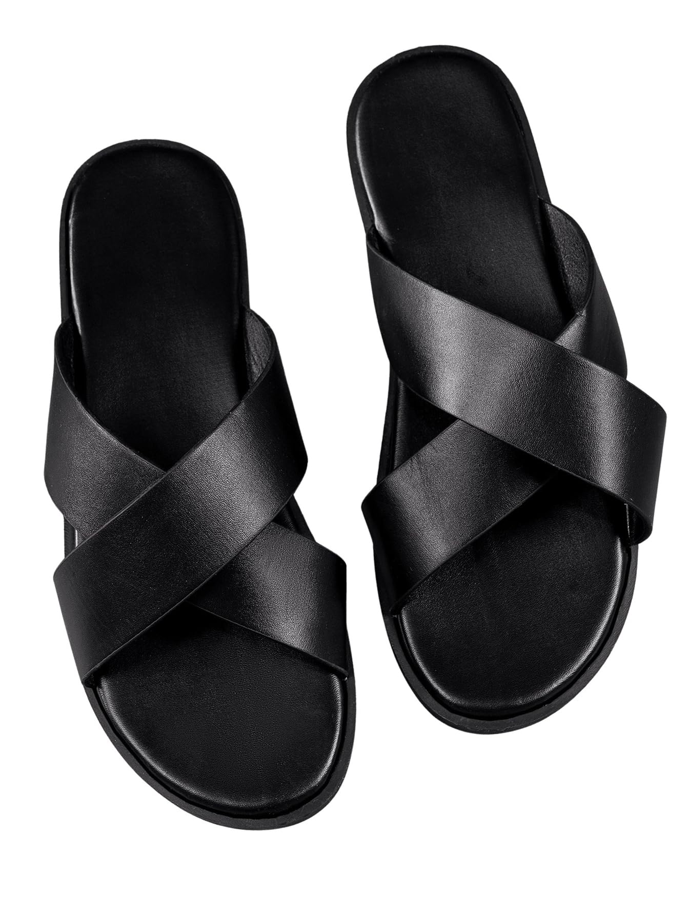 GORGLITTER Men's Leather Sandals 2026 Footwear Criss Cross House Slippers Summer Beach Slide Sandals