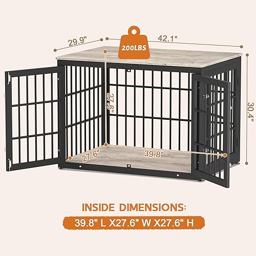 Miniatura 114 de Mueble de jaula de perro resistente de 42 pulgadas para perros grandes y medianos, mesa auxiliar decorativa para casa de mascotas, muebles de madera