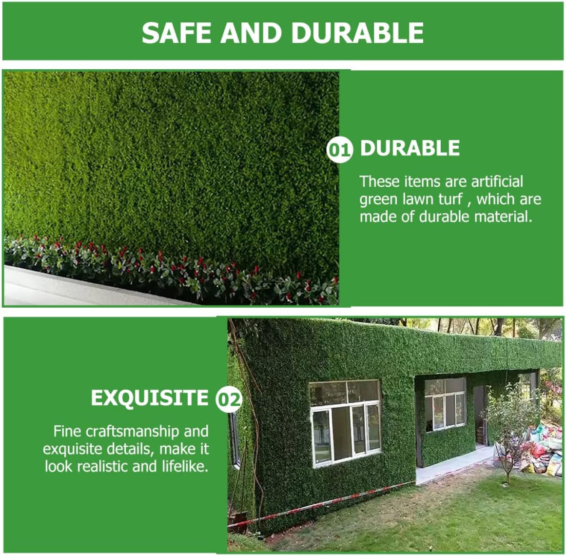 ORFOFE Artificial Grass Wall Fake Grass for Patio and Balcony Decor for Landscaping and Crafts Turf for Garden and Outdoor Use
