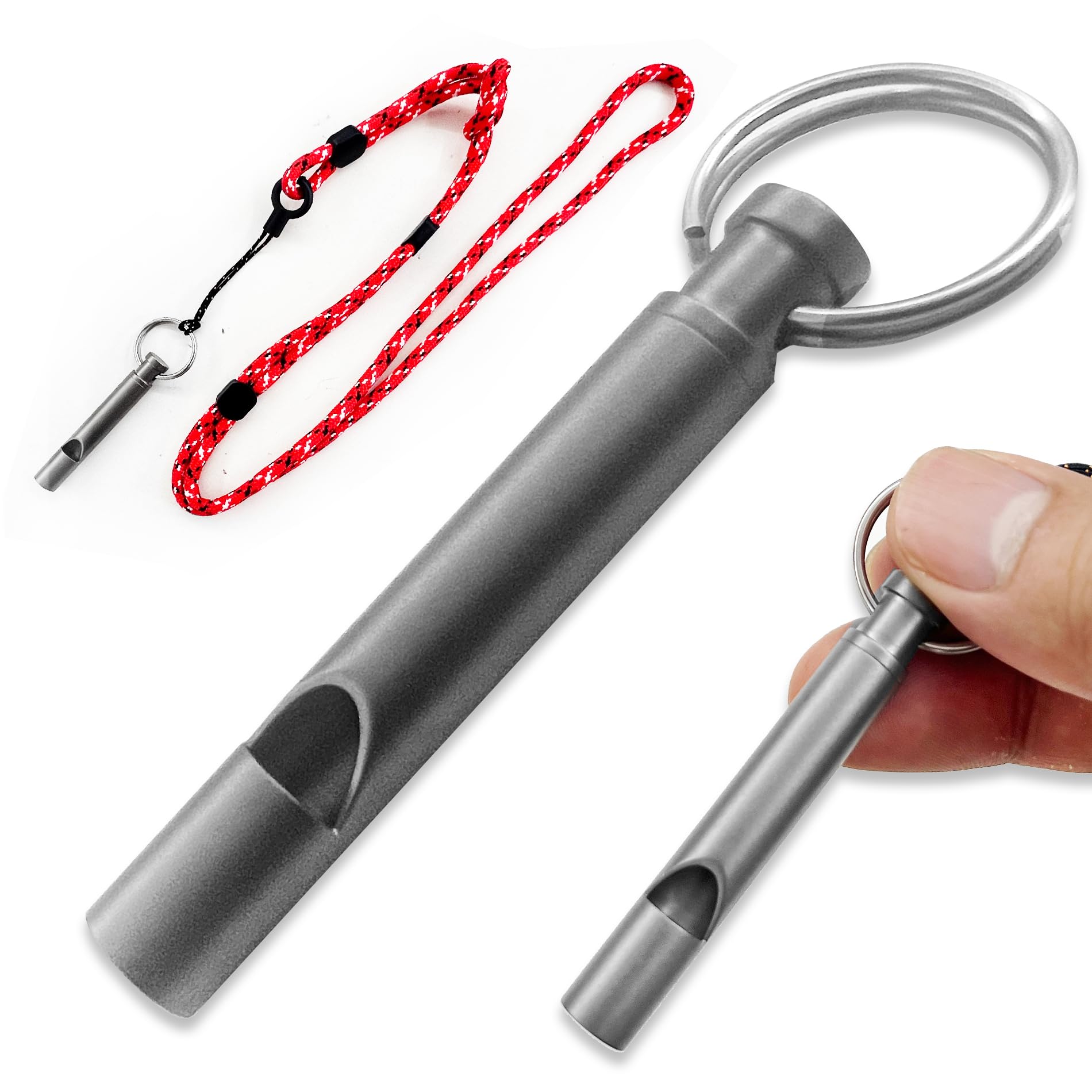1 PCS Titanium Survival Whistle, 120dB High-Pitch Emergency Safety Single-Tube Whistle, TC4 Titanium, for Outdoor, EDC, Hiking & Rescue, Lightweight 7.8g with Keychain & Adjustable Lanyard (Grey)