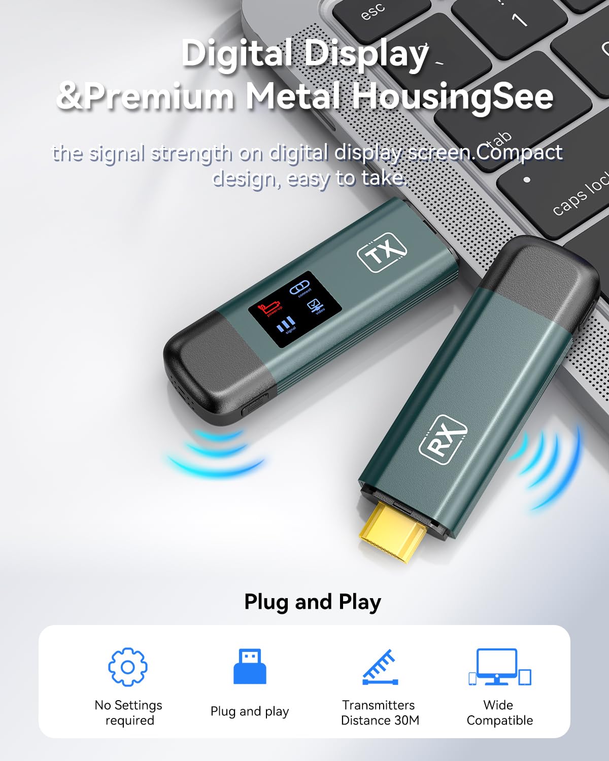 OMITTA OMITTA Wireless HDMI Transmitter and Receiver, Upgraded 4K HDMI Wireless Extender, LED Display, 100FT Range, 2.4G/5G, Plug & Play, No App/Bluetooth Needed, for PC/Laptop/Camera/HDTV/Projector/TV Box in use