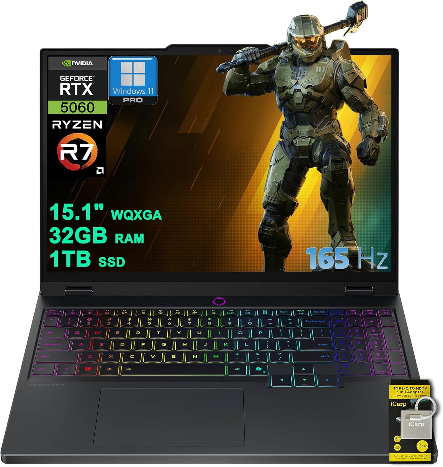 Lenovo Legion 5 AI-Powered Gaming AI PC Laptop 15.1" WQXGA 2560x1600 OLED 165Hz AMD 8-core Ryzen 7 260 32GB DDR5 1TB SSD GeForce RTX 5060 DLSS4 (Up to 572 AI Tops) Harman Win11Pro ICP Hub