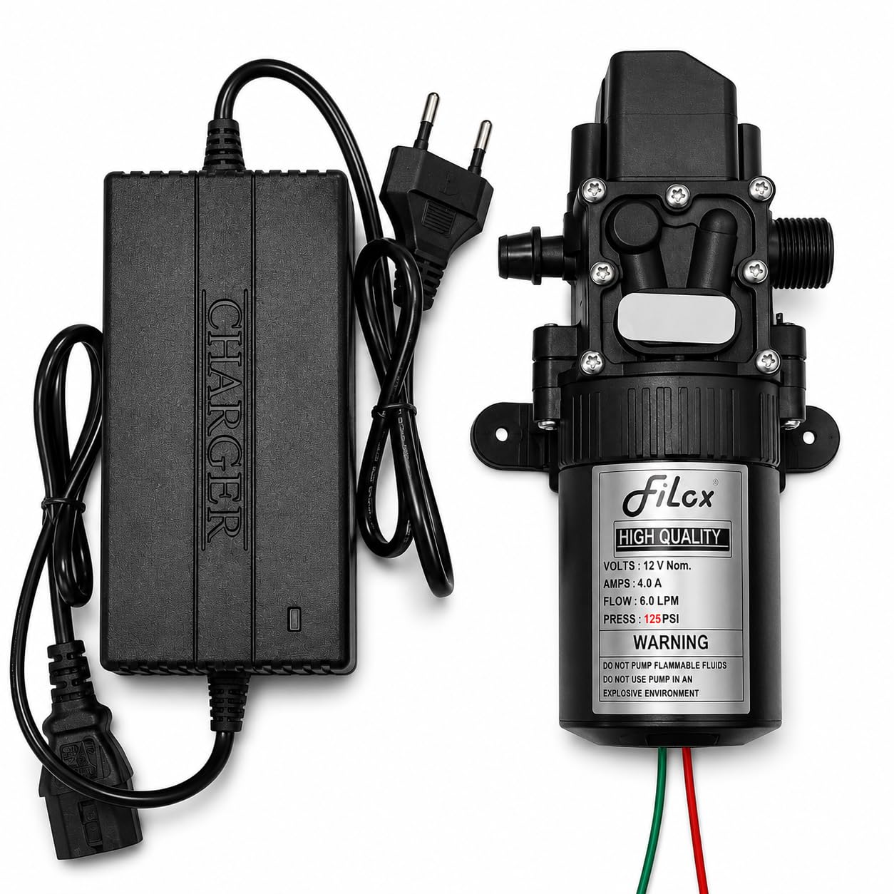 Filox 12V DC Water Pump - High Flow Self-Priming Diaphragm Pump for RVs, Boats & Garden Irrigation | 6 L/min, Built-in Pressure Switch+Free Adapter SMPS | Portable Water Transfer Solution (Black)-image-24
