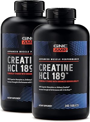 GNC AMP Creatine HCl 189, Targeted Muscle Builder and Recovery Supplement, Fast Absorbing Performance Blend, 480 Count - Two Pack