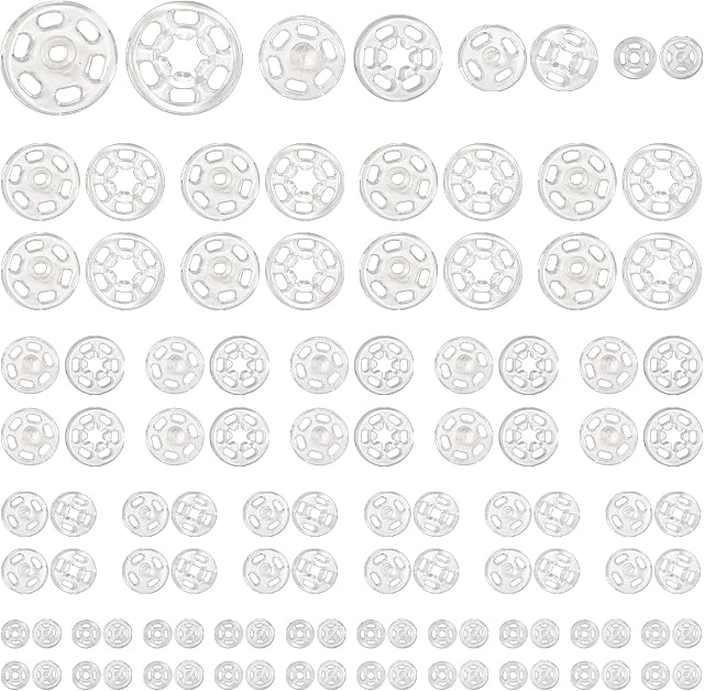 TOAOB 120 Pairs Plastic Snap Fasteners Buttons Transparent Sew on Buttons Clear Invisible DIY Clothing Buttons Press Studs for Shirt Purse Handbag Crafts Sewing 7mm 12mm 15mm 21mm