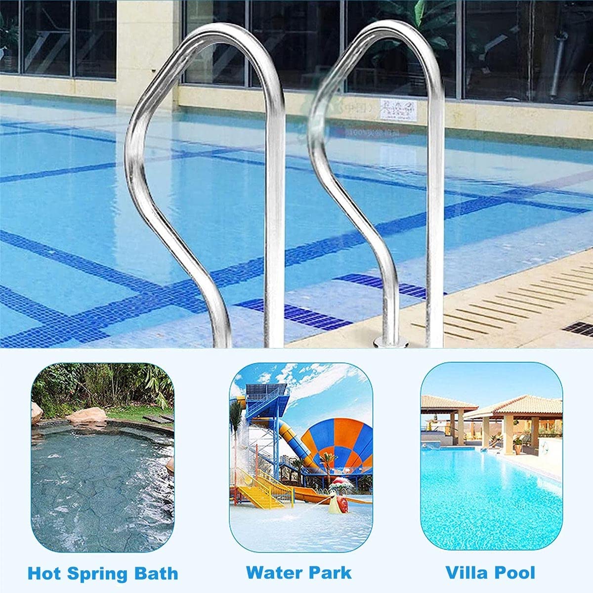 Rampe de Piscine en Acier Inoxydable 304 avec Base de Montage Rapide - Mains Courantes pour Parcs Aquatiques - Accessoires Inclus