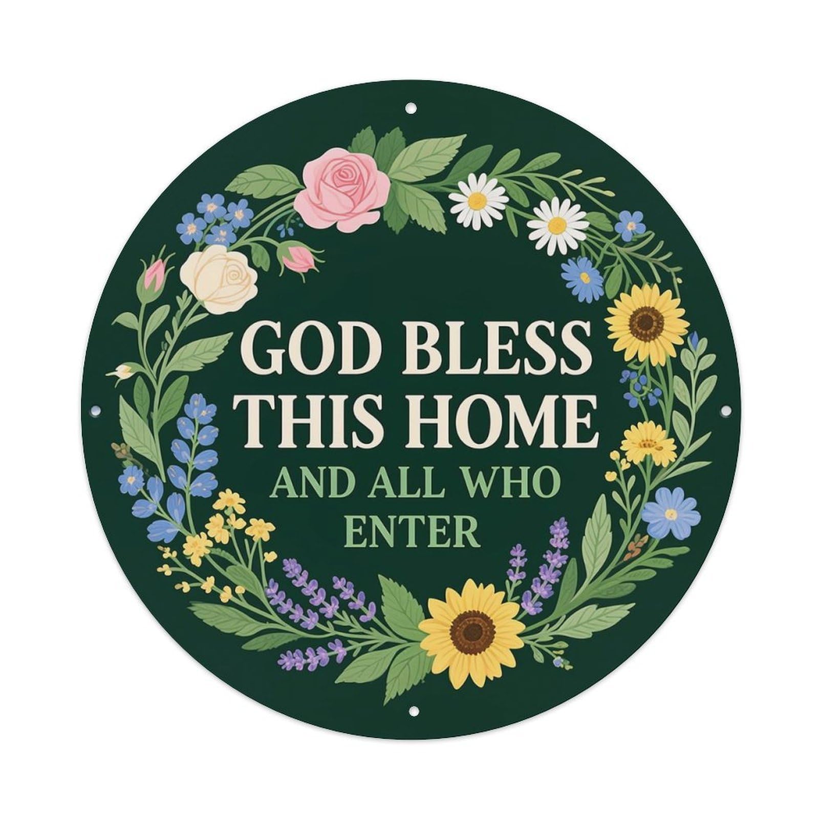 God Bless This Home Floral Wreath Design Tin Sign Metal Poster Vintage Metal Signs for Home Man Cave Bar Cafe Kitchen laundry room Wall Decorations 8x8 inches